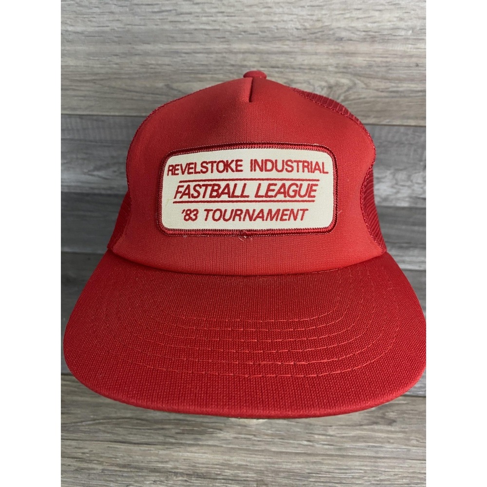 Vintage Ted Fletcher Revelstoke Fastball Hat Cap Snap Back Red Trucker Mens‎ 80s